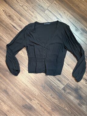 Abercrombie & Fitch Black V-Neck Button-Front Blouse